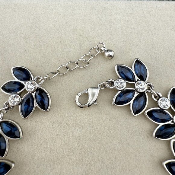 Floral Blue Rhinestone Bracelet With Silver-Tone Setting & Adjustable Lobster Cl - Picture 5 of 7